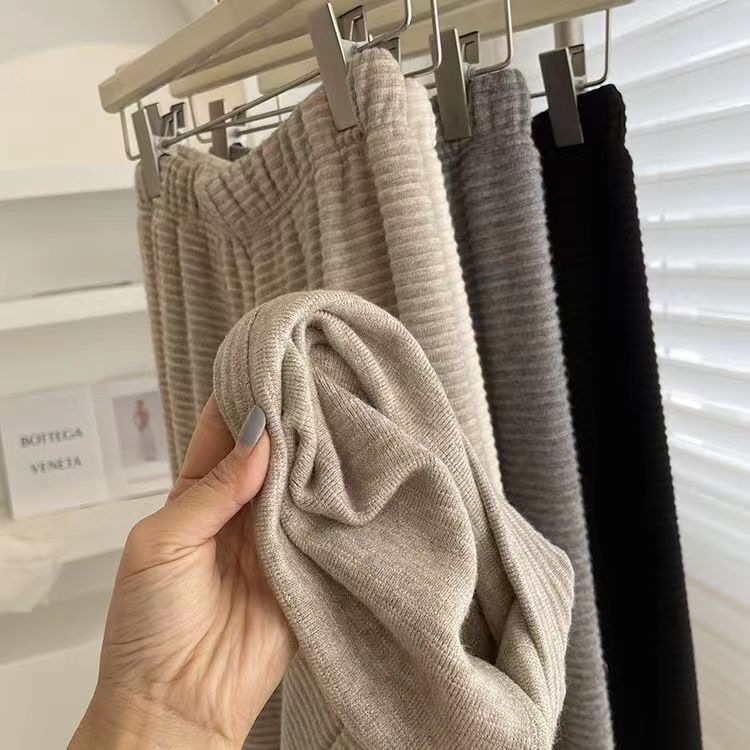 Popular Striped Wide-Leg Pants for Women, Autumn and Winter, Skin-Friendly, Soft, Lazy Style, Home Pants, Drapey, Floor-Length, Casual Long Pants