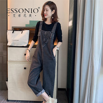 ESCONIO age-reducing western style denim bib suit female European loose high waist dark jumpsuit female