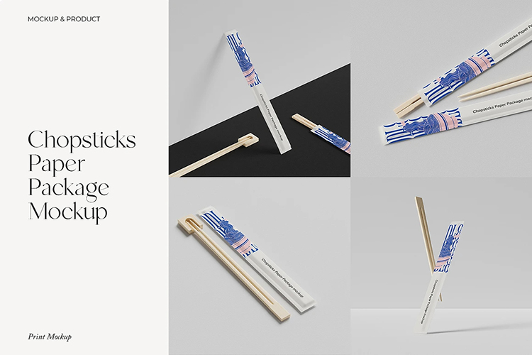 一次性竹筷子纸套包装设计Vi展示效果图智能贴图psd样机素材模板-cg男孩