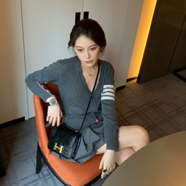 Knitted Cardigan Single-breasted Short Coat Womens Long Sleeve Thin 2020 Early Autumn New TB Wool Four Bar V-Neck Sweater