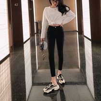 ins Super Fire star same black nine-point stretch pants high waist thin denim tight-fitting pants women