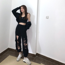 alex stevens Dark Knight series hole casual stretch sports pants vertical foot women loose slim same model