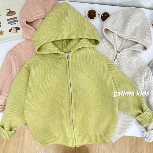 Свитер, осенний кардиган, детская трикотажная толстовка с капюшоном с молнией, в западном стиле