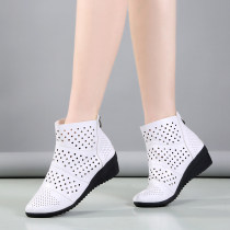 White leather dance shoes womens soft-soled fashion outer wear mother shoes summer hollow dance shoes breathable square dance shoes