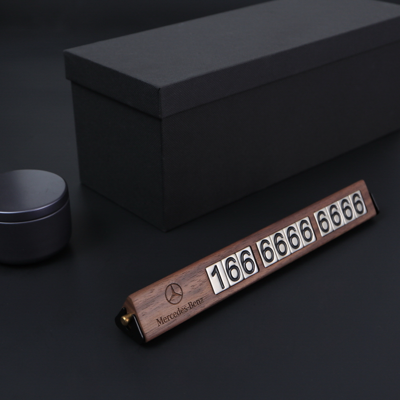 Solid wood black walnuts metal car temporary parking number plate moving car Double Number of cars Mercedes Benz BMW Audi-Taobao