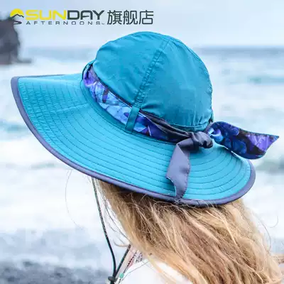 American Sundayafternoons Lady big hat brim bow strap UPF50 sunscreen holiday hat