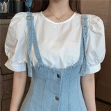 Свежий приталенный корсет, рубашка, подтяжки, джинсовое платье, комплект, мини-юбка, коллекция 2021