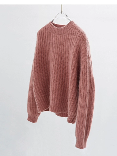 Демисезонный розовый базовый классический трикотажный свитер, круглый воротник, французский стиль