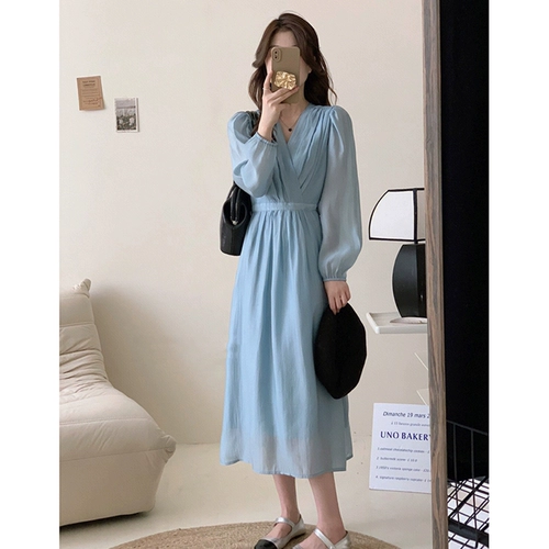 Небольшой приталенный корсет, длинная юбка, синее платье, 2023