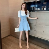 Свежий приталенный корсет, рубашка, подтяжки, джинсовое платье, комплект, мини-юбка, коллекция 2021