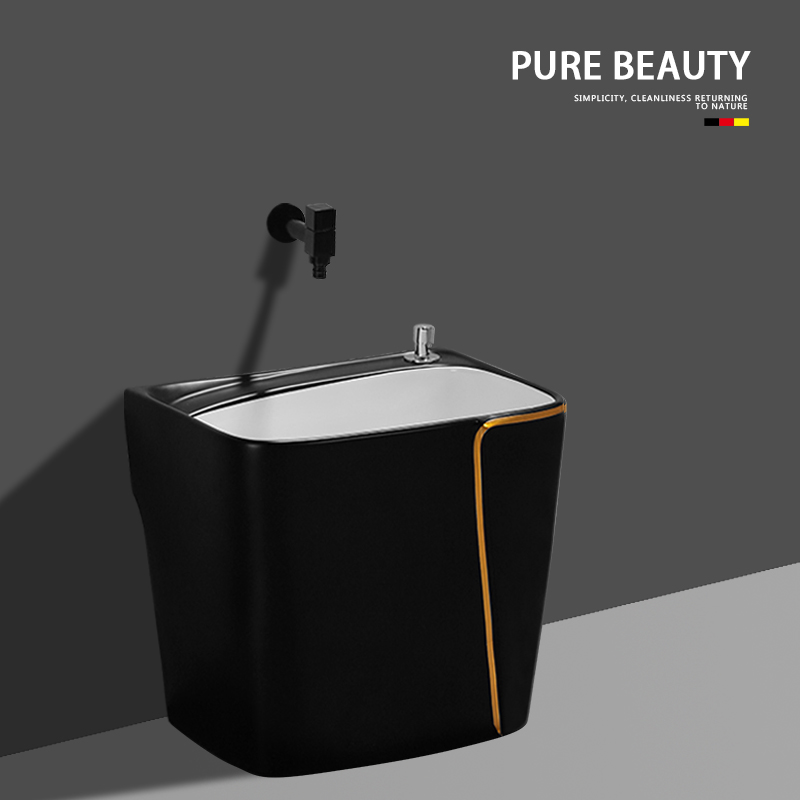 Nordic Black Ceramic Mopping Pool Wash Mop Pool Home Dressing Room Floor Style Large Size Balcony Mound Bub Pool