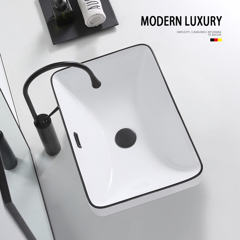 Semi-recessed countersink washbasin oval rectangular home countertop basin single basin Nordic black wash basin