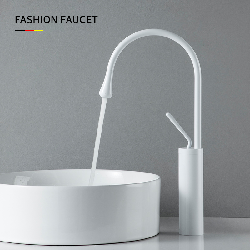 Modern minimalist aesthetics white tap terrace basin plus high rotation hot and cold high face pelvis black swan dragon head-Taobao