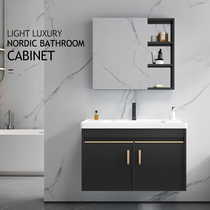 Light extravagant black bath room cabinet hanging wall style modern Nordic minimalist toilet washing table washstand washbasin hanging cupboard