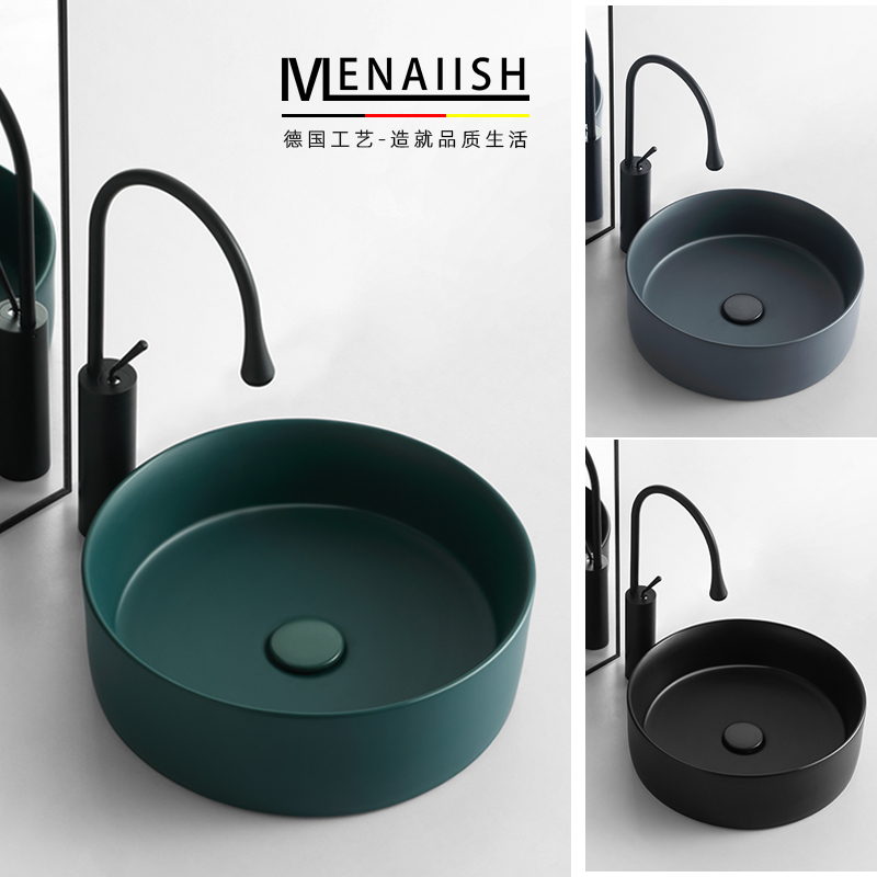 Nordic dark green countertop black round wash basin small size mini balcony ceramic washbasin single basin