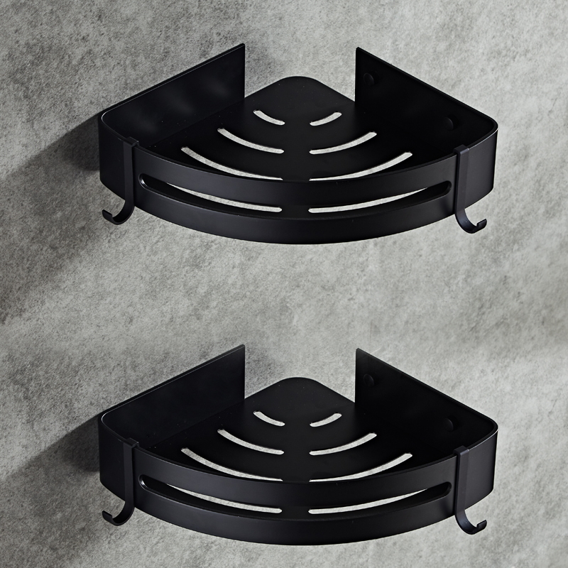 No-Drill Bathroom Corner Basket, Black Triangular Shower Room Storage Rack, Tripod Bathroom Corner Storage Rack