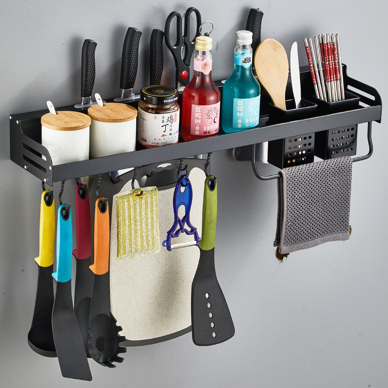 Black kitchen knife rack rack wall hanging multi-functional household storage kitchen knife rack chopsticks cage integrated cutting board rack