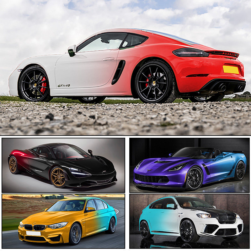BMW Audi gradient color change film film full car custom two-color gradient black black purple powder car body color change film