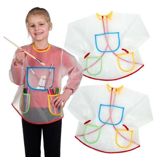 Kindergarten children's art painting anti-dressing transparent long-sleeved anti-fouling waterproof painting overalls bib skirt