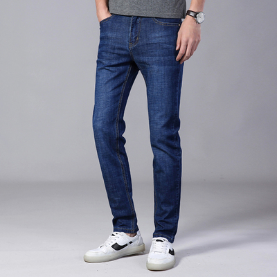 夏季薄款男士牛仔裤男修身直筒弹力韩版潮牌青年休闲浅蓝色长裤子