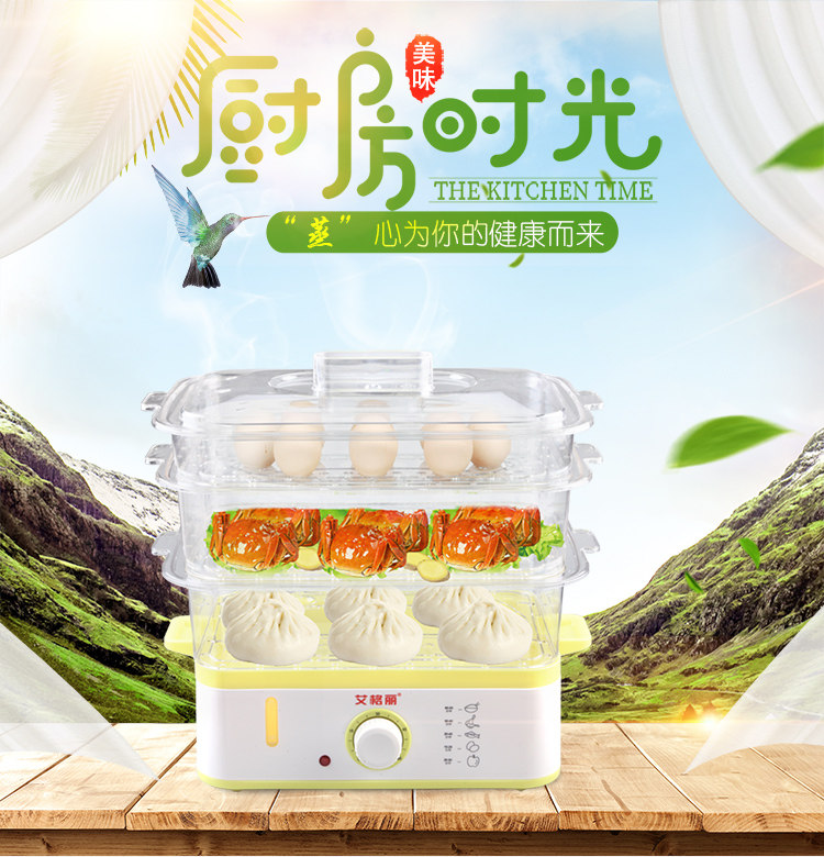 Aigri direct three layers mini-electric steam cage anti-heating rectangular transparent multifunctional household small electric steam pot