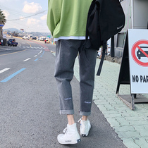 Autumn jeans mens trend brand pants ins Hong Kong style loose all-match student straight nine-point Korean version of the trend trousers