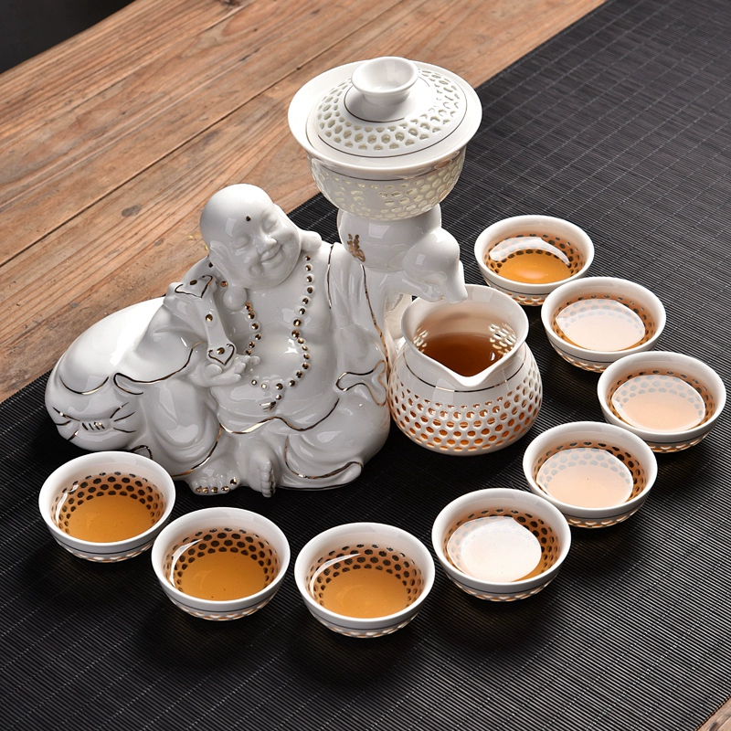 Bộ trà đá nhà máy gốm sứ sáng tạo ấm trà tấm trà kung fu teacup bán tự động lười trà - Trà sứ bộ ấm chén uống trà cao cấp