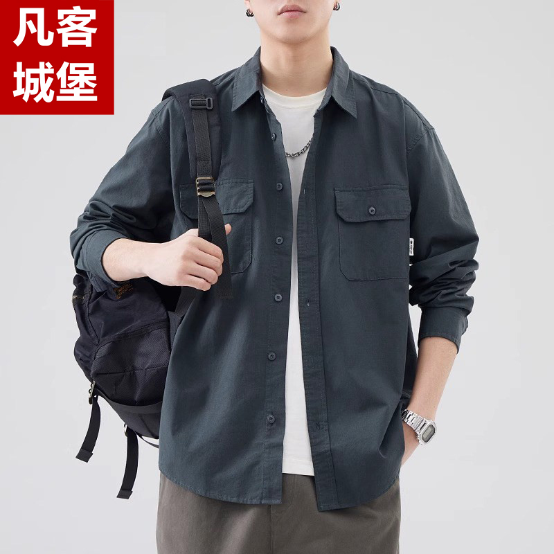 Fanke Castle Lei Jun Style Work Shirt for Men, Spring and Summer, Pure Cotton, Simple, Loose, Casual, Long-Sleeved Shirt Jacket