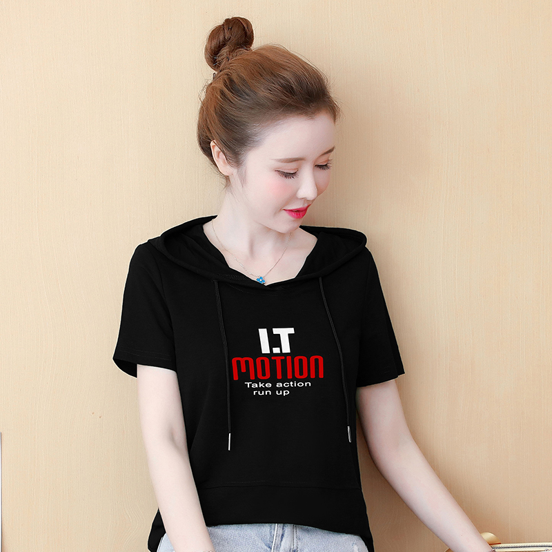 Mặc một phong cách mới của mùa hè bông ngắn tay áo thun t-shirt của phụ nữ với một cơ thể mũ 桖 áo