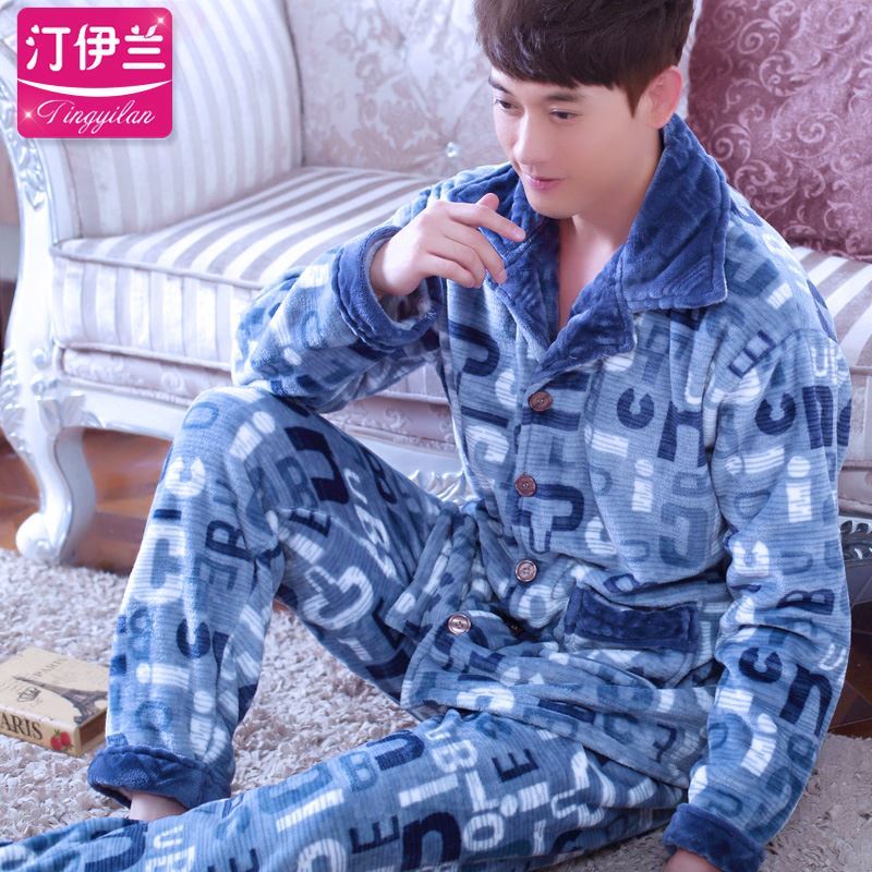 Winter pajamamens bộ bông mùa đông mùa thu dài tay áo và các mô hình mùa đông cộng với mens đất nhung ấm dày nhung san hô bông len.