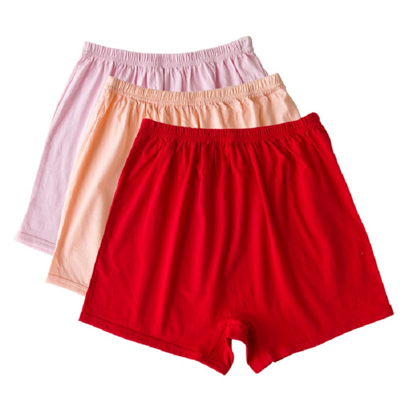 Buy 3 send 1 medium old age female pure cotton four-corner shorts pants loose mother red old lady 100%