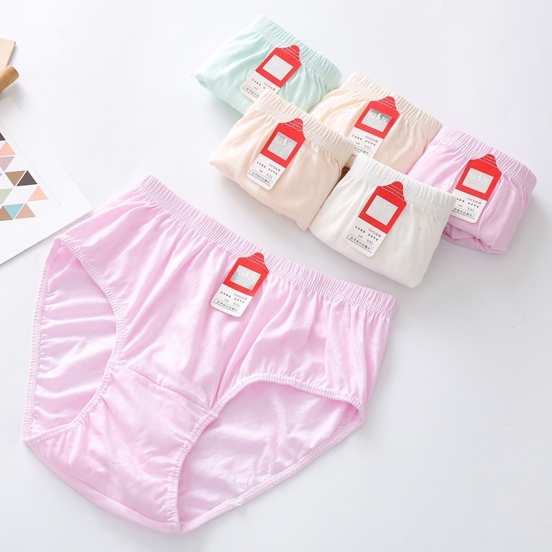 6 women's panties cotton fat mm middle-aged solid color briefs medium high waist mom women's cotton shorts pants