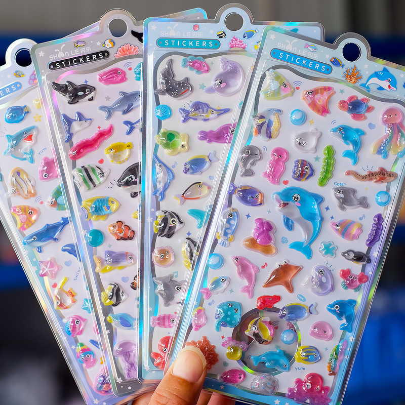 Embossed Stickers of Marine Life, Cartoon Dolphins and Sharks, 3D Embossed Stickers, Kindergarten Rewards, Crystal Stickers Embossed Stickers of Marine Life, Cartoon Dolphins and Sharks, 3D Embossed Stickers, Kindergarten Rewards, Crystal Stickers