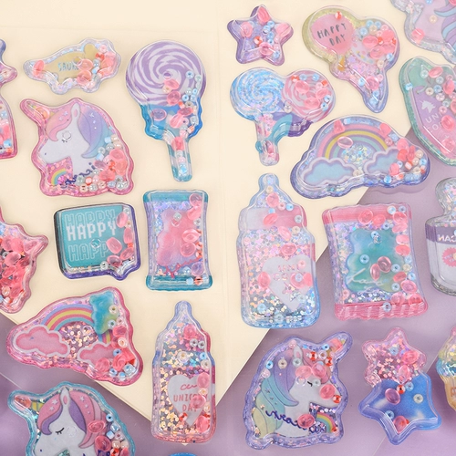 Детская качалка, наклейка, трехмерные блестки для ногтей для принцессы, игрушка, кот, единорог