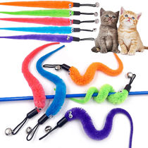 Teasing cat with fur caterpillar replacement head telescopic teasing cat with cat toy self-hi pet kitty toy with bell