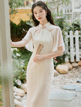 Cheongsam female summer improved Middle sleeve size small man 2021 New lotus leaf skirt handsome shawl dress retro