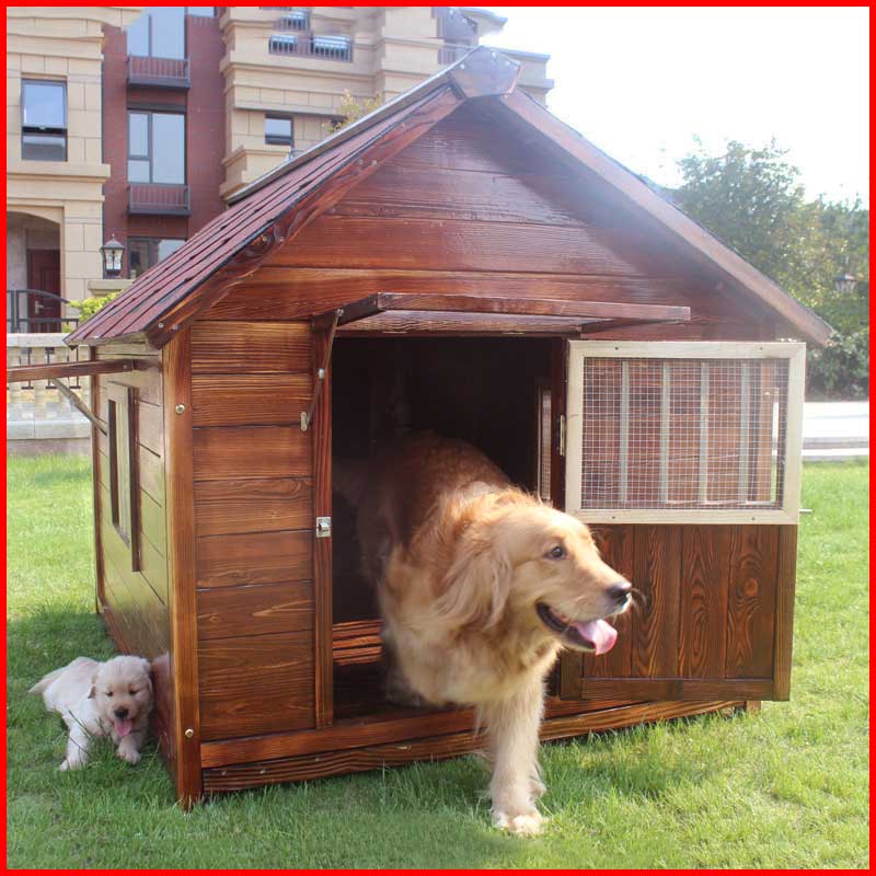 Dog House Outdoor Waterproof Solid Wood Large Dog Gold Wool Dog Nest Rain Protection Small Middle Dog House Villa Summer Outdoor Dog House