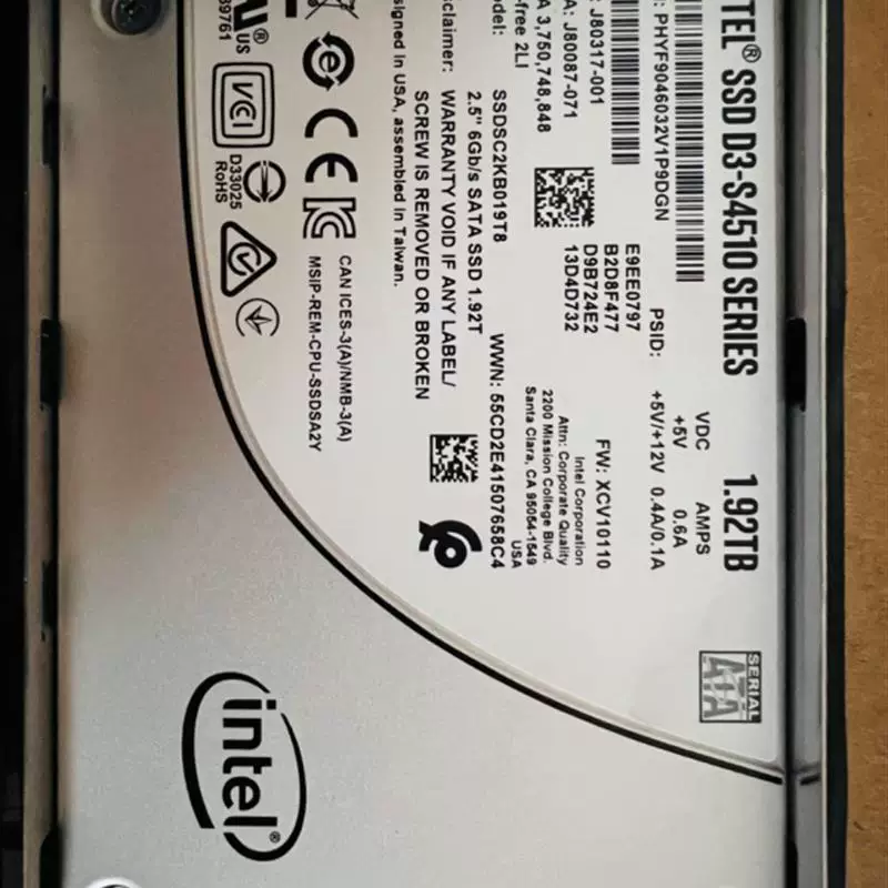 Intel s4510 1.92t sata ssd предприятие твердотельный накопитель