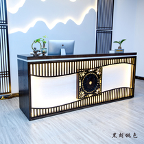 New Chinese Cashier Retro Solid Wood Bar Foot Bath Tea House Beauty Health Center Reception Desk Reception Restaurant Hotel Front Desk