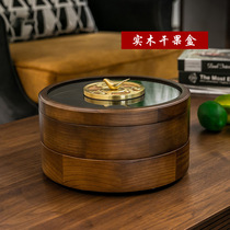 Retro solid wood double-layer fruit box with lid rotating home creative European Chinese style dried fruit box living room candy box