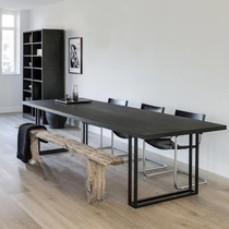 Solid wood workbench table Industrial wind conference table long tableblack desk black desk long desk