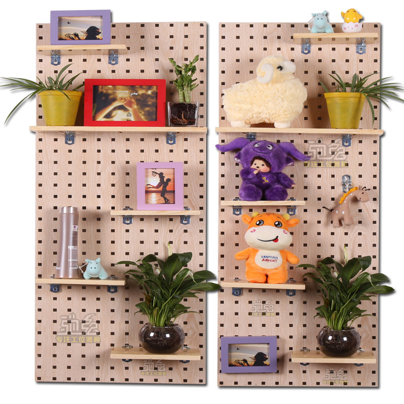 Wood grain square hole hole board Wall storage finishing board Family balcony wall partition Bedroom decoration shelf