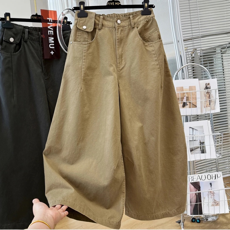 European Retro Khaki Workwear Casual Pants for Women, New Summer Style with Pocket Design, Loose Fit, Slimming Cropped Pants European Retro Khaki Workwear Casual Pants for Women, New Summer Style with Pocket Design, Loose Fit, Slimming Cropped Pants