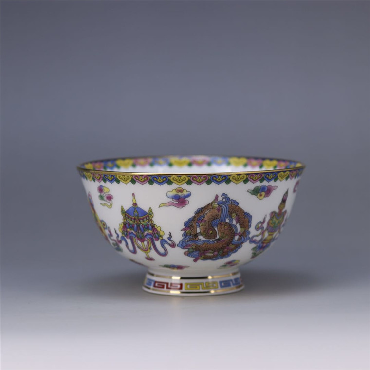 Great Qing Qianlong Phnom Penh 8 Baotou High Foot Bowl Home Book House Adornment Swing Piece Antique Ancient Play Collection