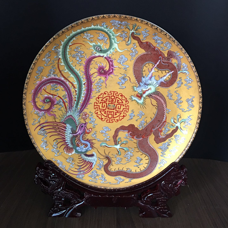 Dragon Long Fengxiang Porcelain Disk Antique Collection Antique Collection of Porcelain Furniture Decoration Ceramic Crafts Antique