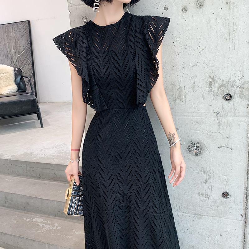 Evening dress, black lace long summer skirt, bright catchy style, fitted Evening dress, black lace long summer skirt, bright catchy style, fitted