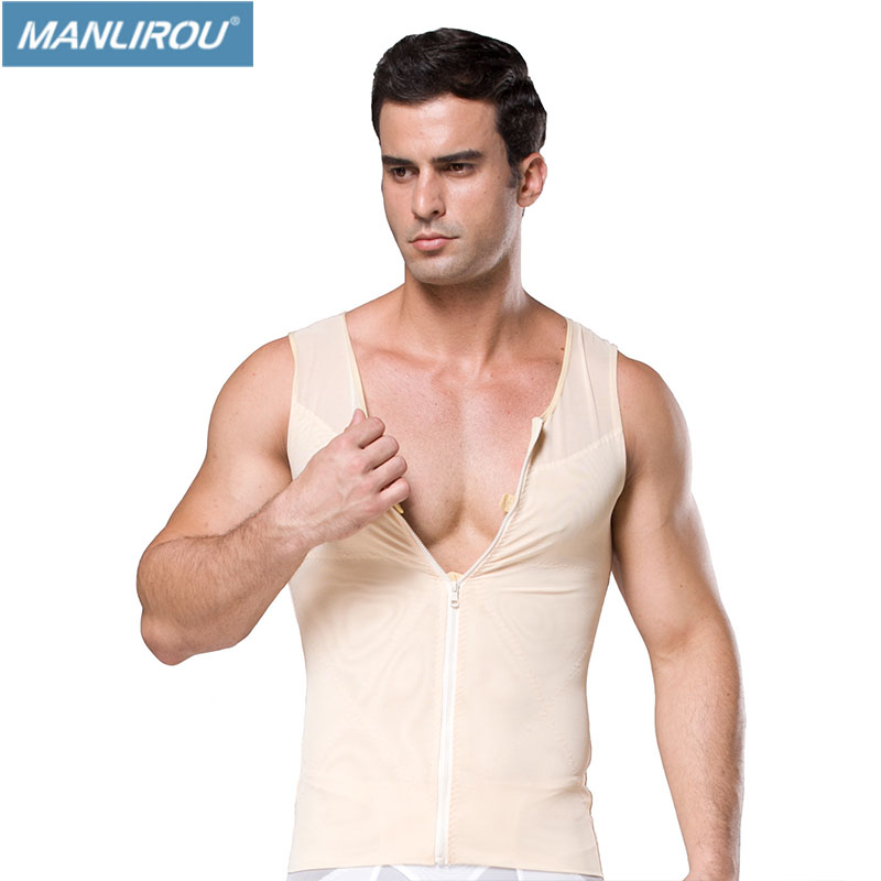 Men's body pressure compressed clothes body with abdominal beam and tight thin belly zipper net vest