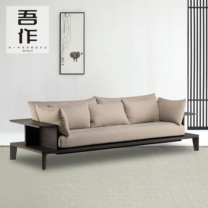 Simple new Chinese style solid wood sofa removable and washable fabric double sofa villa club living room furniture customization