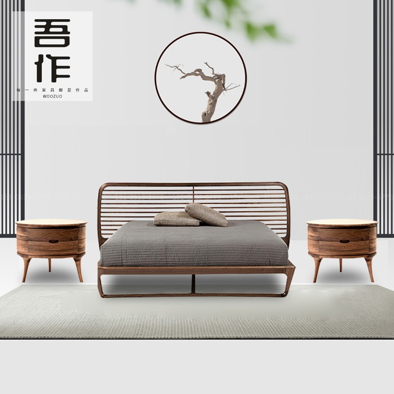 New Black Walnut Double Bed Hotel Club Villa Master Bedroom Designer Creative Furniture Customized