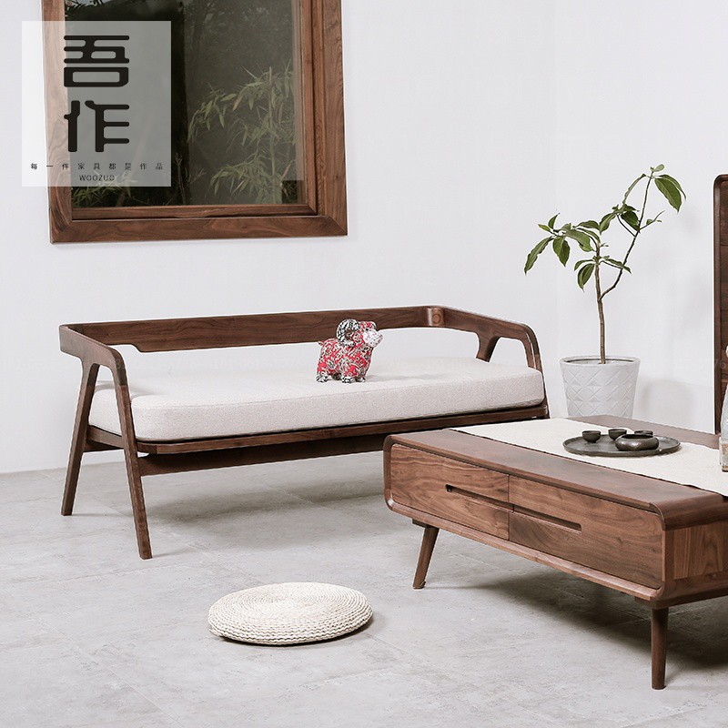 Designer minimalist sofa Black walnut solid wood light luxury creative double sofa hotel club villa furniture